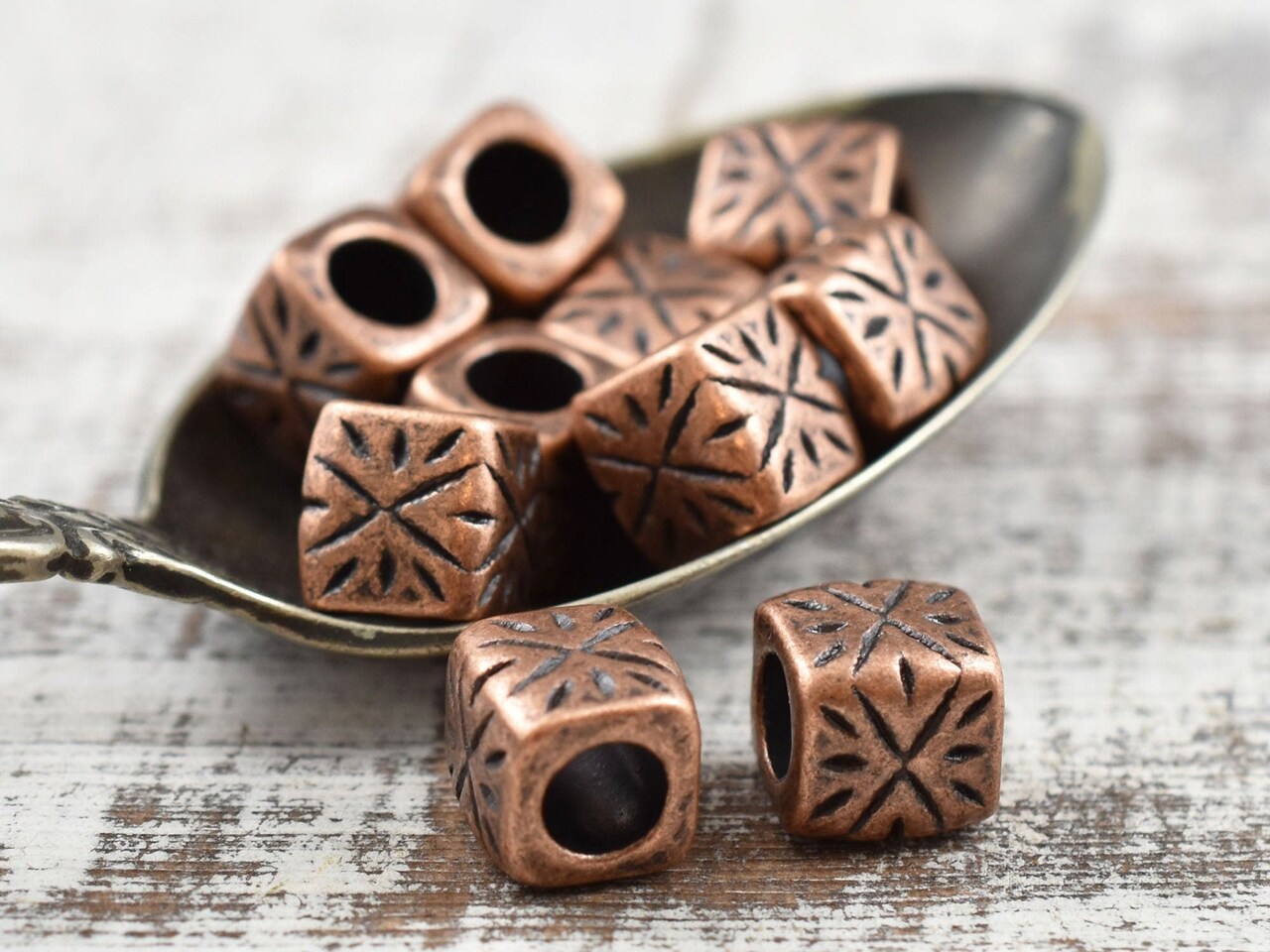 10 9mm Antique Copper Large Hole Rounded Cube Beads Michaels